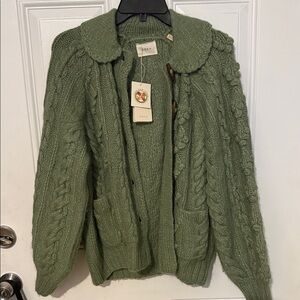 Doen Women's Green Cable Knit Cardigan